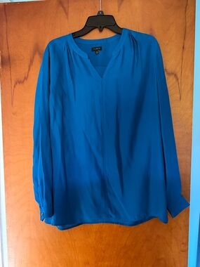 Talbots Teal-Blue Long-Sleeve V-Neck Blouse